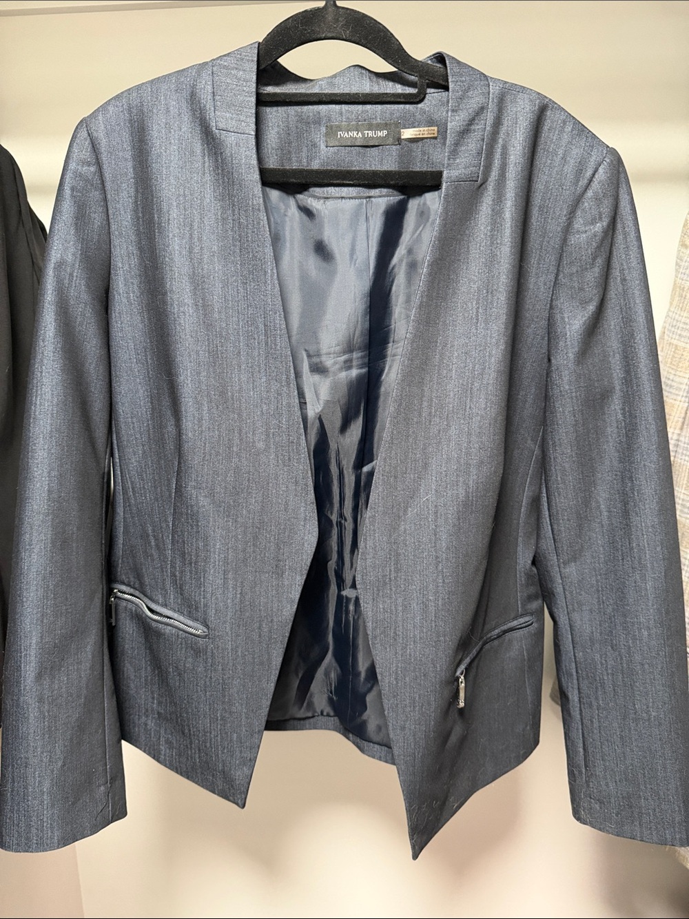 Ivanka Trump Slate Blue Open-Front Blazer with Zip Pockets